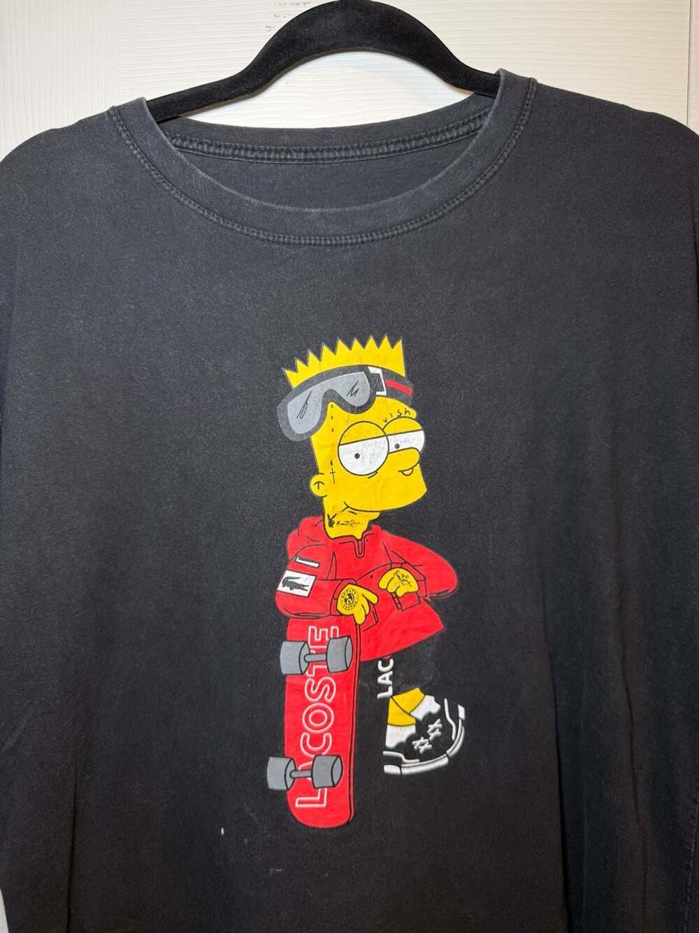 Lacoste Bart Simpson Skateboard Size GG Black Graphic T-Shirt